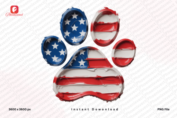 4th July Painted USA Flag Dog Paw PNG