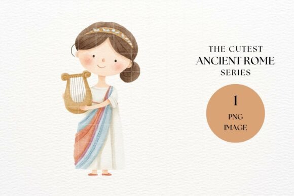 Ancient Roman Girl Playing Lyre PNG: A Versatile Design Asset for Creative Projects