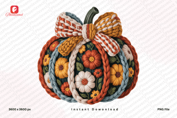 Autumn Harvest Floral Pumpkin PNG