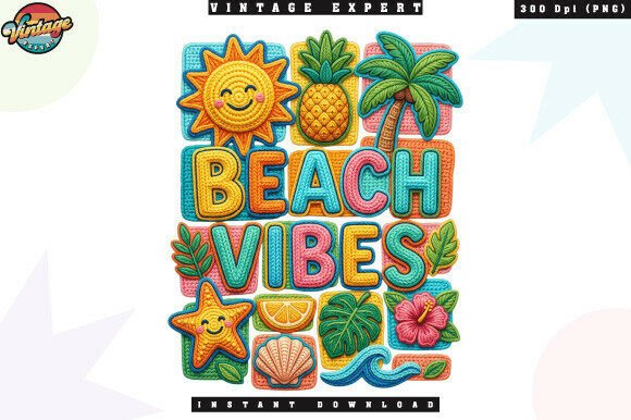 Beach Vibes Summer Crochet Yarn PNG for Creative Summer Projects