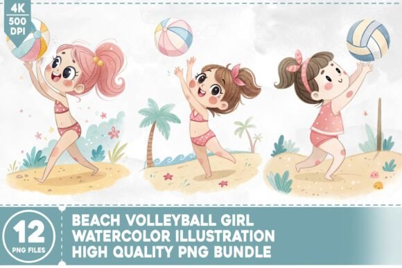 Beach Volleyball Girl Watercolor Bundle: Creative Commercial Use Made Simple
