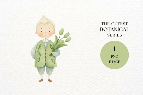 Botanical Boy Green Tulip Bouquet PNG – A Versatile Design Asset