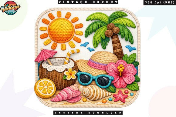 Coconut Palm Summer Beach Crochet PNG: A Versatile Design for Vacation-Themed Apparel and Seasonal Crafts