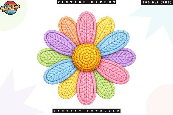 Colorful Daisy Flower Crochet Yarn PNG – A Versatile Design Asset for Modern Makers