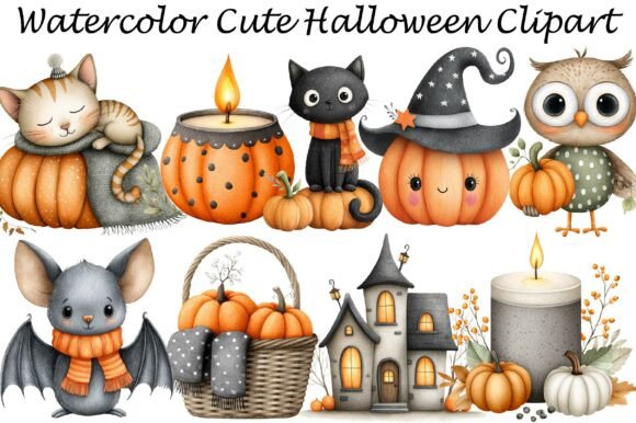 Creative Potential of Watercolor Cute Halloween Clipart for Diverse Design Projects