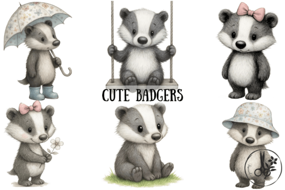 Cute Badgers - Png Pdf Clipart: Woodland Charm for Creative Projects