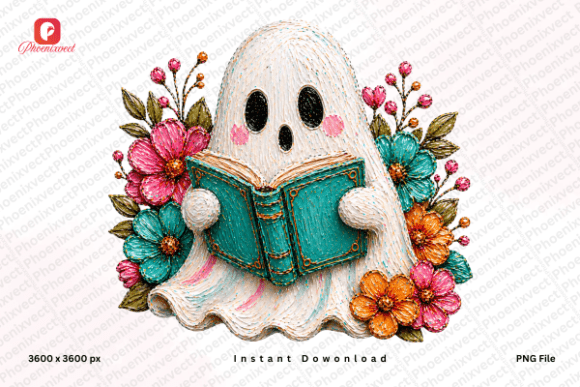 Cute Ghost Reading Book PNG: A Versatile Design for Cozy Halloween Projects