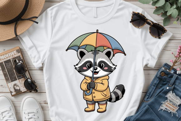 Cute Rainy Raccoon PNG Clipart
