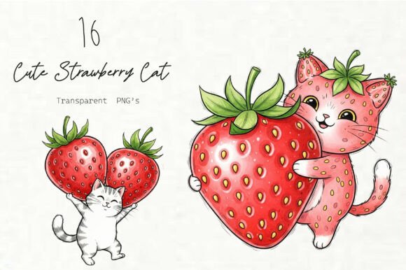 Cute Strawberry Cat PNG Clipart: A Versatile Design Asset