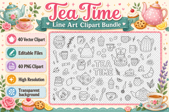 Exploring Creative Possibilities with the Tea Time Line Art Clipart Bundle