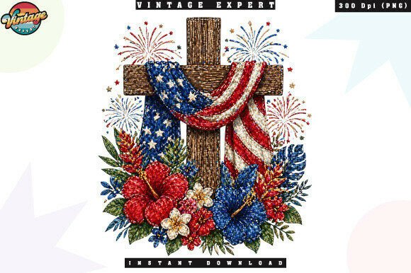 Faith Cross Patriotic Patchwork PNG
