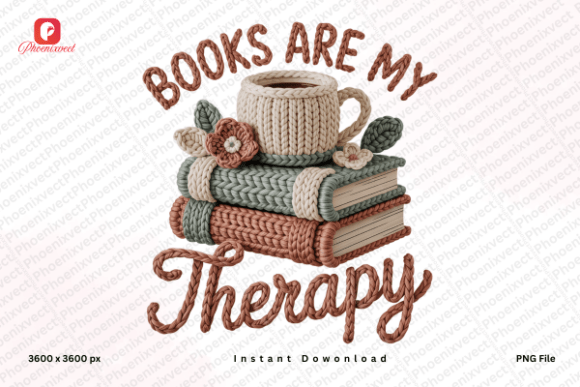 Faux Yarn Books Are My Therapy PNG: A Cozy Digital Design for Book Lovers