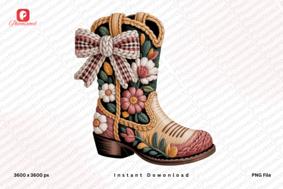 Floral Western Bow Cowgirl Boot PNG: A Rustic Boho Design Essential