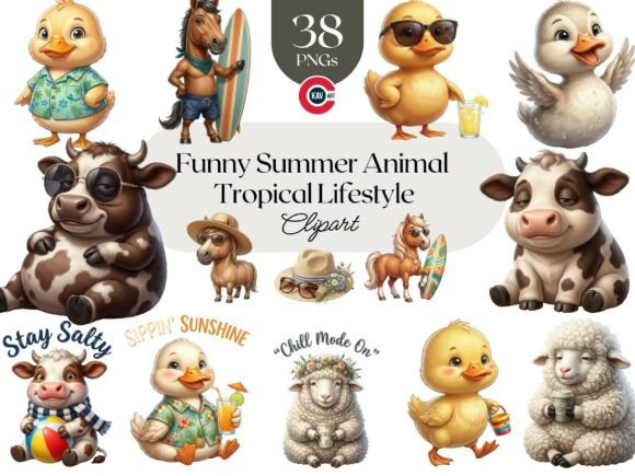 Funny Summer Tropical Lifestyle Animals: A Versatile Design Resource for Creative Projects