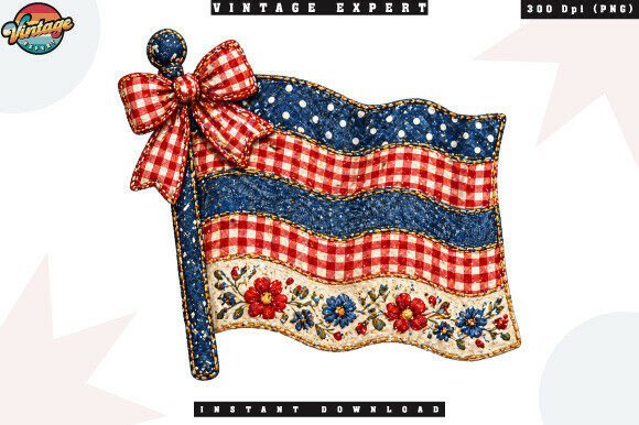 Patriotic Flag with Bow Patchwork PNG: A Modern Design for American Pride Projects