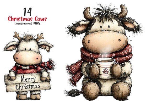 Rustic Christmas Cute Cows Clipart