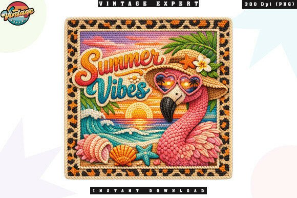 Summer Vibes Flamingo Crochet Yarn PNG