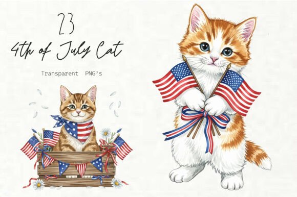 Whimsical 4th of July Cat Clipart