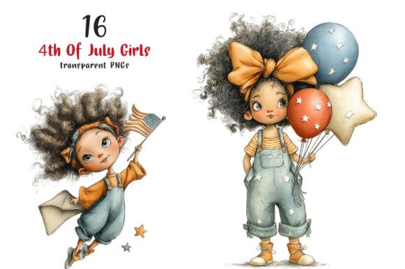 Whimsical 4th of July Girl Clipart