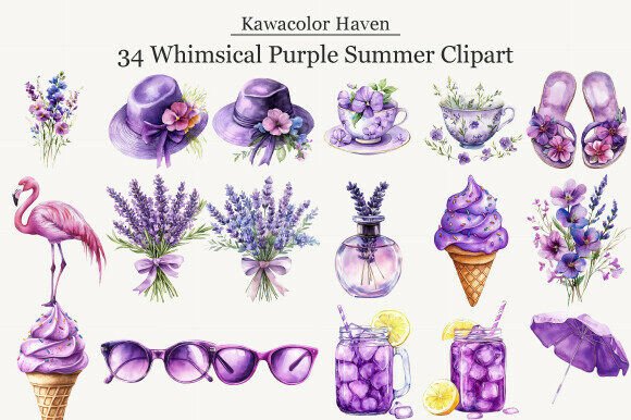 Whimsical Purple Summer Clipart: A Creative Resource for Designers and Makers