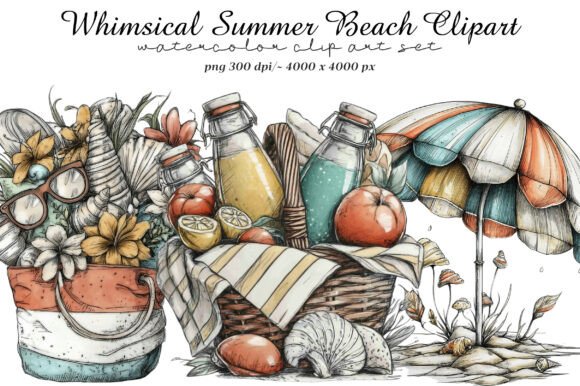 Whimsical Summer Beach Clipart: A Versatile Design Resource for Creative Professionals