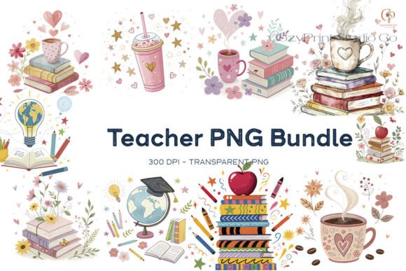 Whimsical Teacher PNG Clipart Bundle: Creative Inspiration for Educators and Crafters